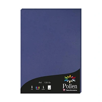 Image of Clairefontaine Ref 4284C Pollen Coloured Paper (Pack of 50 Sheets) A4 (210 x 297mm), 120gsm Paper, Inkjet &amp; Laser Printer Compatible, Acid Free Night Blue