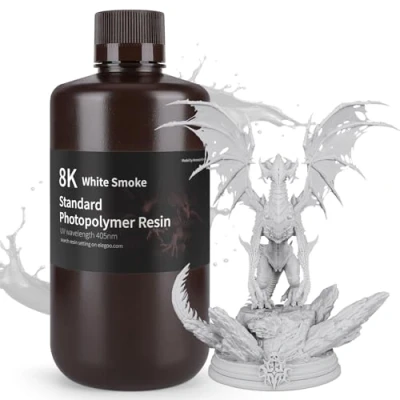 Image of ELEGOO 8K 3D Printer Resin, Standard Photopolymer Resin 405nm UV Curing Best for 8K/9K/12K White Smoke 1000g