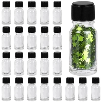 Image of BELLE VOUS Mini Glass Bottles (24 Pack) 10ml Small with Lids for Samples, Crafts, Essential Oils &amp; Wedding Favours