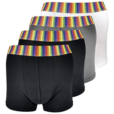 Image of 4 Pack Mens Multipack Soft Cotton Novelty Striped Rainbow Boxer Shorts Underwear (XL, Rainbow)