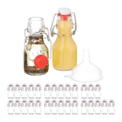 Image of Relaxdays Small, Set of 30, 50 ml, Glass Filling, Swing Top Stoppers, Mini Bottles, Transparent, Stainless steel, 11.5 x 5 4.5 cm
