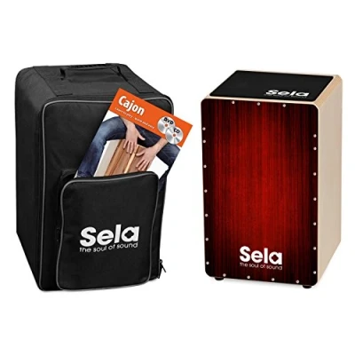 Image of Sela SE 128 EN Varios Red cajon Set with backpack, pad, English method, CD and DVD