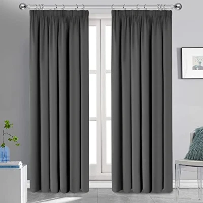 Image of Oxford Homeware Blackout Curtains Bedroom Pencil Pleat Readymade Living Room Window Curtain Tape Top Thermal Insulated Kitchen Curtains+ 2 Tiebacks (Grey, 90&quot; x (228cm 228cm))