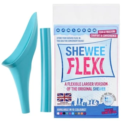 Image of SHEWEE Flexi the Original Female Urinal Made in UK Reusable, Flexible &amp; Portable Urination Device. Festival, Camping, Car, Hiking Essentials for Women. Stand to Pee Funnel Aqua