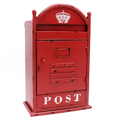 Image of Funerom Vintage Wall Mounted Post Box Metal Mailbox 22.9 x 14 37 cm, Rustic Red