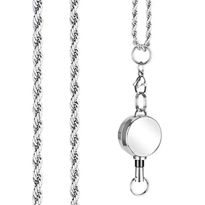 Image of zgrmzql Fashion Women Lanyards Neck Strap Stainless Steel Chain Necklace + Retractable Badge Holder Reel for Keys ID Office