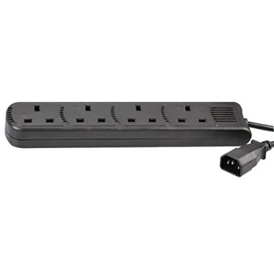 Image of PRO ELEC PEL01206 IEC C14 Plug to 4 Gang mains Extension Lead 2m, Black