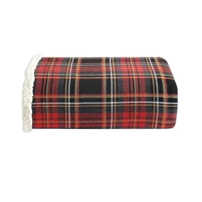 Image of Eddie Bauer Throw Blanket, Super Soft Reversible Cotton Flannel Sherpa Bedding, Ideal Christmas &amp; White Elephant Gifts, Cozy Plaid Home Decor (Mountain Tartan Red, Throw)