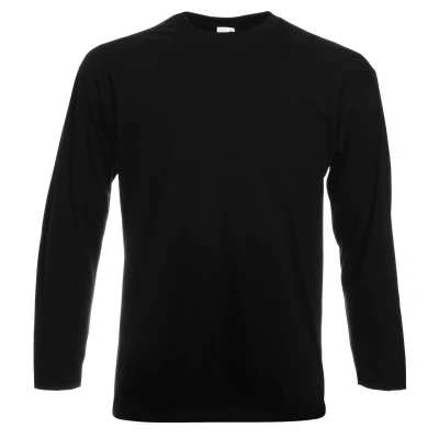 Image of Fruit of the Loom Mens Valueweight Crew Neck Long Sleeve T Shirt Black Cotton Size 2XL