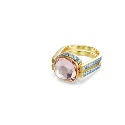 Image of Swarovski Chroma ring, Cushion cut, Multicolored, Gold tone plated