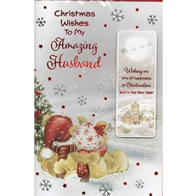 Image of Husband Christmas Card With Love To My Special At Cute Bears &amp; Cottage Door