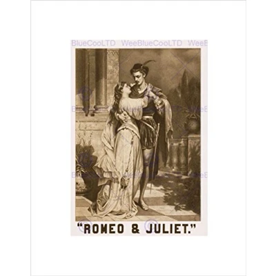Image of Wee Blue Coo THEATRE STAGE CHARACTERS SHAKESPEARE ROMEO JULIET EMBRACE ART PRINT B12X10153