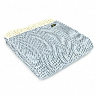 Image of Tweedmill Textiles 100% Pure New Wool Beehive Throw, Petrol, 150x180cm, Blue/Ivory