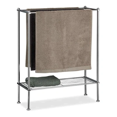 Image of Relaxdays Chrome Holder, 3 Rails, with Shelf, Towel Rack, Sturdy &amp; Stainless, Silver, HWD: 79x64x26 cm