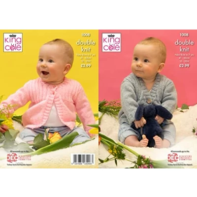 Image of King Cole Double Knit Baby DK Charity Knitting Pattern V or Round Neck Cardigan (1008)
