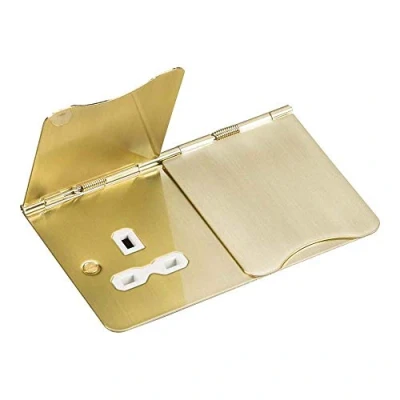 Image of KnightsBridge 13A 2 Gang UK 3 Pin Unswitched Flat Plate Floor Socket Brushed Brass