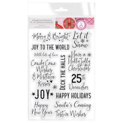 Image of Tonic Studios A Candy Cane Christmas Sentiments Stamp Set 6&quot; x 8&quot; 14 Clear Stamps Perfect for Holiday Crafting