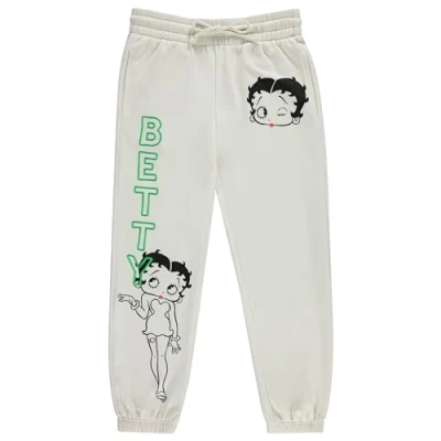 Image of Betty Boop Ladies Original Joggers, Bonnie, Margie, and Mae Varsity Athletic Jogger Sweatpants Vintage Multi Print Sweatpants, Ivory Cream, Large