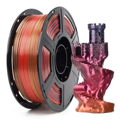 Image of FLASHFORGE Silk PLA Gradient Rainbow Waltz Filament, Multicolored Color Change 3D Printing Deep Rose Blue Gold Shiny Fast Changing Each 8M Gradually, Ultra High Glossiness