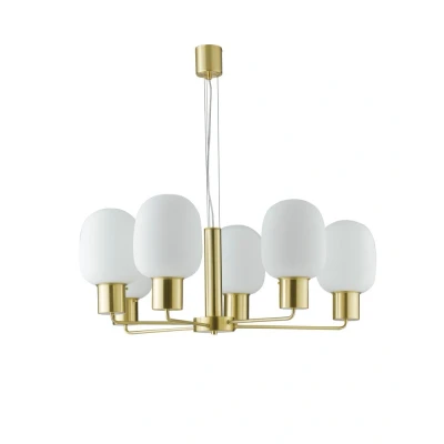 Image of Fellini Mutli Arm 6 Light Ceiling Pendant, Gold, Opal, E27