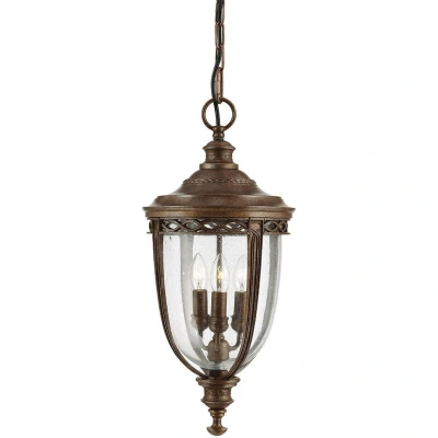 Image of English Bridle 3 Light Large Outdoor Ceiling Chain Lantern British Bronze, E14