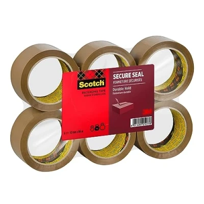 Image of Scotch Secure Seal Packaging Tape Brown 50 mm x 66 m 6 Rolls/Pack Ideal for Packing Boxes and Parcels