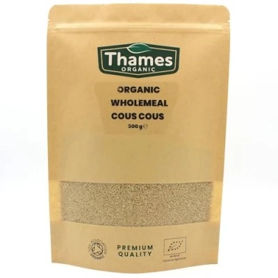 Image of Organic Wholemeal Couscous Nutritious and Flavorful No Additives, Preservatives, Raw, Vegan, Non GMO Perfect for Salads, Stews, Side Dishes Thames 500g