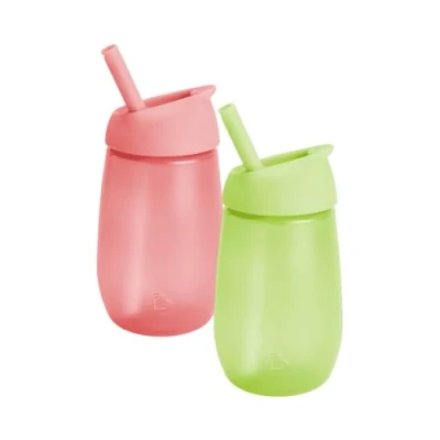Image of Munchkin Simple Clean Toddler Cup Set Baby &amp; Sippy Cups with Straw BPA Free Non Spill Dishwasher Safe Leakproof Silicone 10oz/296ml 2 Pack Green/Pink