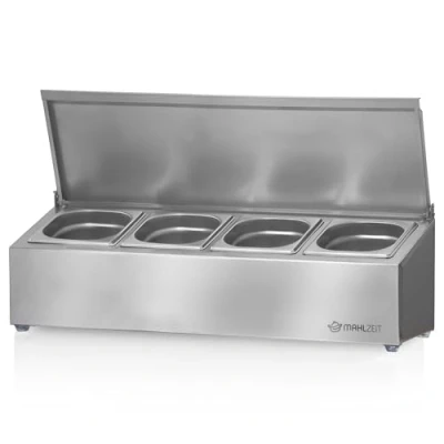 Image of Mahlzeit stainless steel ingredient containers 4 x 1/6 GN catering container with rubber feet Cocktail Gastro kitchen Pizza station Buffet accessories Salad bar