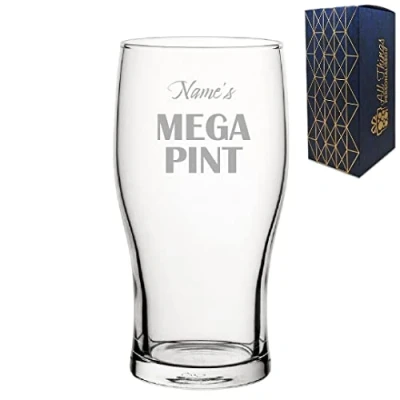 Image of Personalised Engraved Mega Pint Glass, 20oz Novelty Tulip, Funny Birthday Present, Bold Design, in The UK