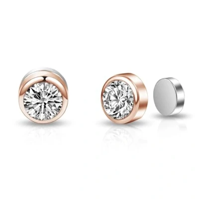 Image of Philip Jones Rose Gold Plated 6mm Magnetic Clip On Earrings Created with Zircondia® Crystals