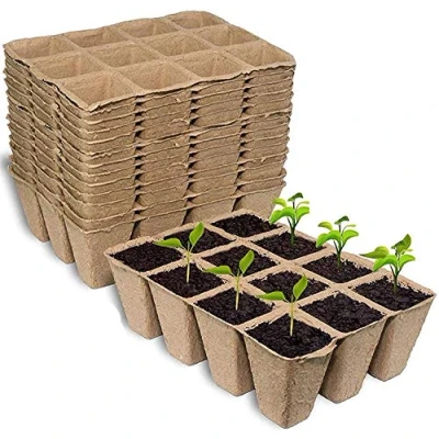 Image of KAHEIGN 20Pcs Seedling Pots, 12 Grids 4cm Square Plant Pots Biodegradable Fibre Transplanting for Plants Fruits Vegetables (16 x 12cm)