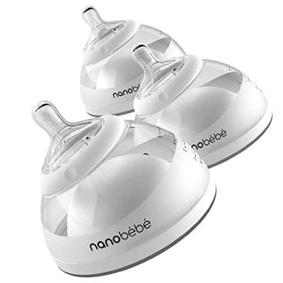 Image of nanobebe Breastmilk Baby Bottles for Breastfed Babies, Breastfeeding Newborn Breast Like, Anti Colic, Perfect Latch, Preserves Milk nutrients 3pk (Award Winning Innovation), Grey
