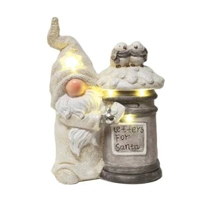 Image of The Straits Trading Company Light Up Gonk With Santa Post Box Statue Resin 38cm Decoration Ornament Festive Xmas Décor Battery Operated