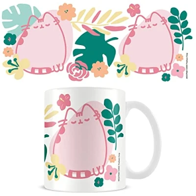 Image of Pyramid International Pusheen Ceramic Mug in Presentation Gift Box (Tropical Design) 315ml Official Merchandise, Pink/Green/White