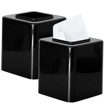 Image of Youngever 2 Pack Tissue Box Covers, Hard Plastic Square Holders, Napkin ABS Material (Black)