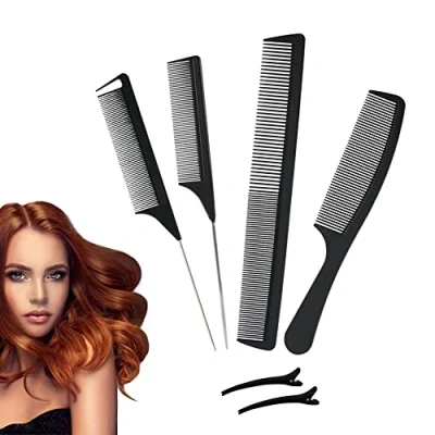 Image of Tail Combs Set, Styling Comb, 4 Pieces Rat Anti Static Heat Resistant Barber Hairdressing Steel Pintail Comb Cutting Fine Tooth Teasing Hair for Women Men (Black)