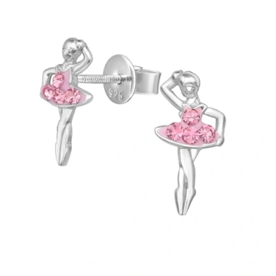 Image of The Rose &amp; Silver Company Women Girls 925 Sterling Rhodium Plated Ballerina Crystals Screw Back Stud Earrings