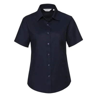 Image of Russell Athletic Collection Ladies/Womens Short Sleeve Easy Care Oxford Shirt (Bright Navy) Multicolour Size Medium
