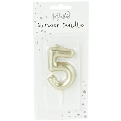 Image of Hootyballoo Gold Number &#039;5&#039; Candle Birthday 5th