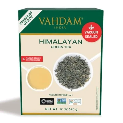Image of VAHDAM, Green Tea Leaves From Himalayas 340g (170+ Cups) High Elevation Grown Pure Unblended Single Origin Loose Leaf Vacuum Sealed