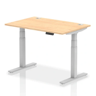 Image of Air 1200x800mm Height Adjustable Desk Maple Top Cable Ports Silver Leg