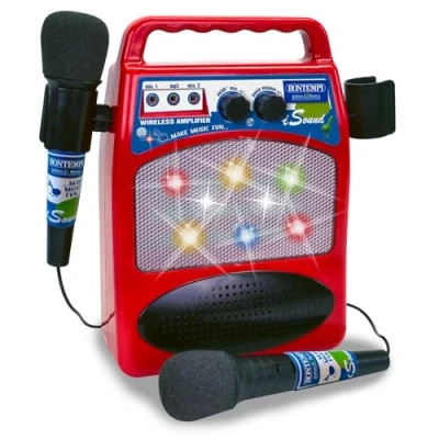 Image of Bontempi 486000 Karaoke Portable Bluetooth with Two MP3 Microphones and Luminous Effects 58 x 63 37 cm, Colourful
