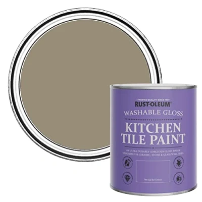 Image of Rust Oleum Brown Water Resistant Kitchen Tile Paint in Gloss Finish Café Luxe 750ml