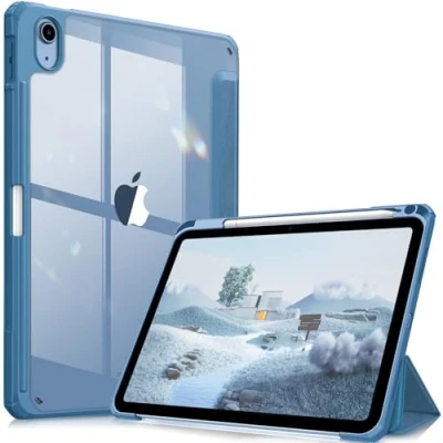 Image of FINTIE Hybrid Case Compatible with iPad 10th Generation 2022 (10.9 Inch) [Ultra Slim] Shockproof Clear Cover Built in Pencil Holder, Auto Wake/Sleep, Ocean Blue