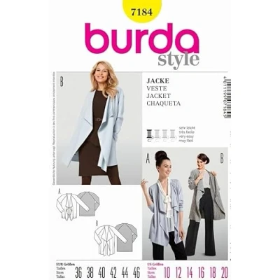 Image of Burda Ladies Easy Pattern 7184 Waterfall Front Loose Drape Jackets