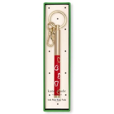 Image of Kate Spade New York Metal Ink Pen Key Fob, Black Ballpoint Keychain (Brushstroke Hearts)
