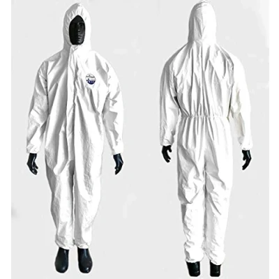 Image of Cat 3 Type 5/6 Chemical Protection Suit Against Biohazard Coverall Boiler with Hood 63g/sqm (Large)