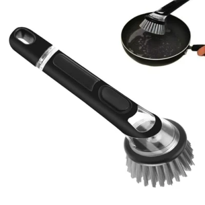 Image of Soap Dispensing Scrubbing Brush with Handle Efficient Washing Up for Kitchen Durable Dish Effective Cleaning Zuvo