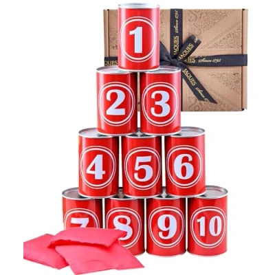 Image of Jaques of London Tin Can Alley Game Throwing Outdoor Toy Bean Bag Toss for Kids 3+ Games 3 Year Olds and over Since 1795
